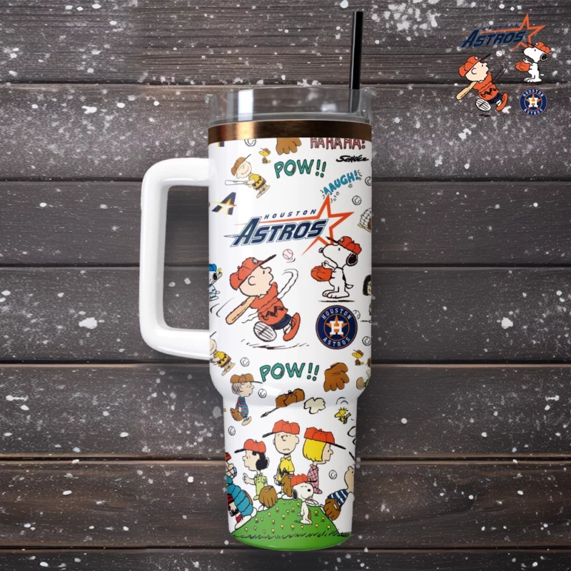 Houston Astros x Peanuts MLB Custom Stanley Quencher 40oz Stainless Steel Tumbler With Handle - Threewoofs - Image 4