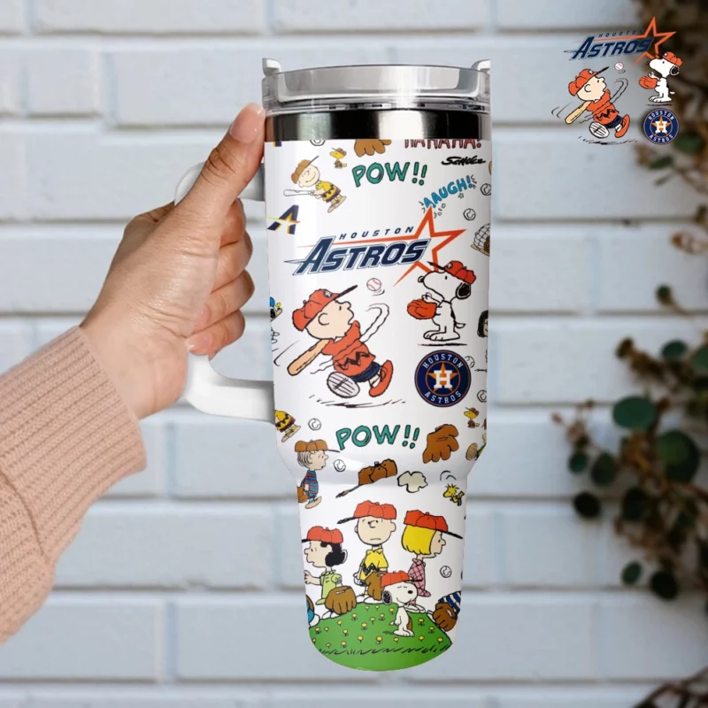 Houston Astros x Peanuts MLB Custom Stanley Quencher 40oz Stainless Steel Tumbler With Handle - Threewoofs - Image 2