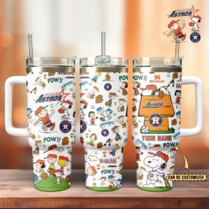 Houston Astros x Peanuts MLB Custom Stanley Quencher 40oz Stainless Steel Tumbler With Handle - Threewoofs