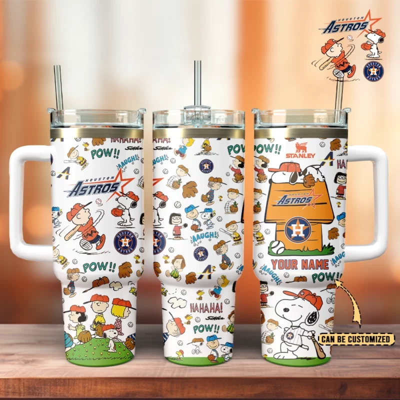 Houston Astros x Peanuts MLB Custom Stanley Quencher 40oz Stainless Steel Tumbler With Handle - Threewoofs