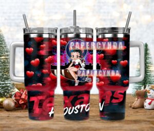 Houston Texans Heart Tumbler with Straw - Cute Cartoon Design