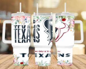 Floral Houston Texans Tumbler with Handle - Cheer in Style
