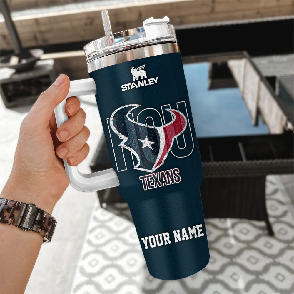 Custom Name Houston Texans Tumbler - Personalized NFL Fan Gift with Handle & Straw - Image 3