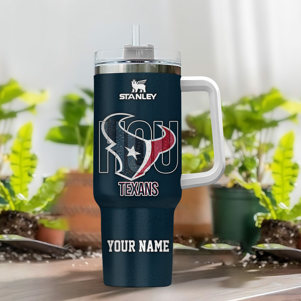 Custom Name Houston Texans Tumbler - Personalized NFL Fan Gift with Handle & Straw - Image 2