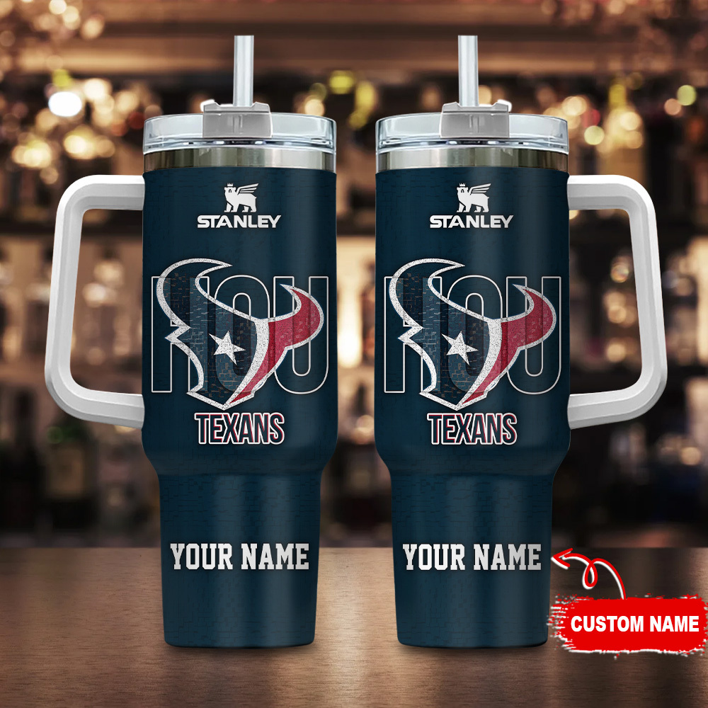 Custom Name Houston Texans Tumbler - Personalized NFL Fan Gift with Handle & Straw