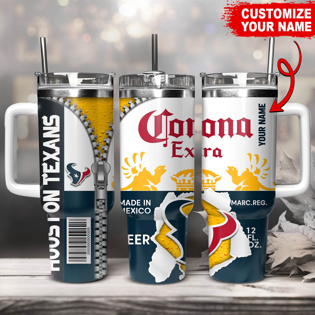 Customizable Houston Texans & Corona Extra Mug with Straw