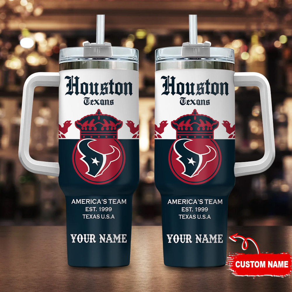 Personalized Houston Texans Tumbler with Handle - Custom Name Engraving