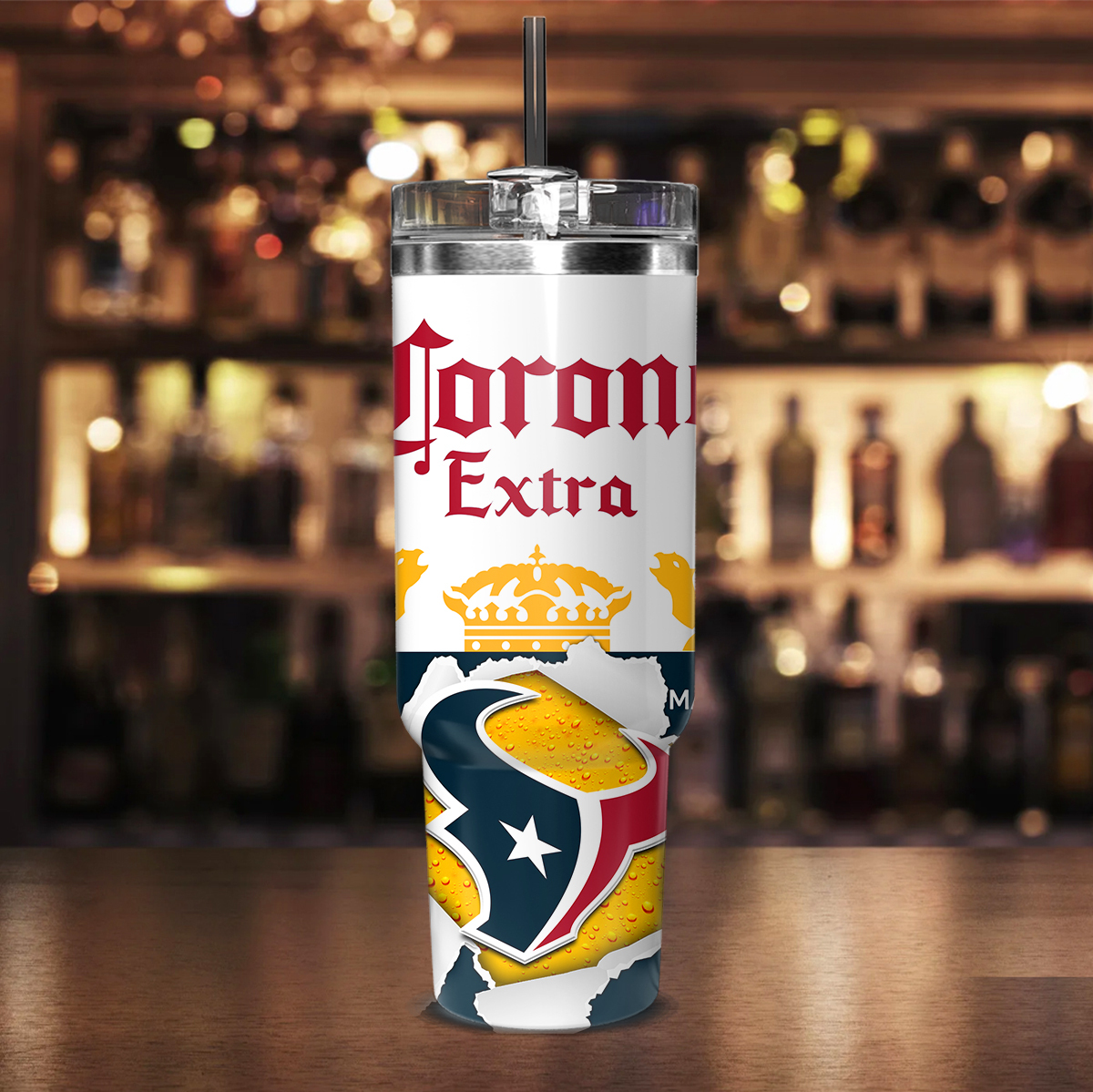 Customizable Houston Texans & Corona Extra Mug with Straw - Image 2