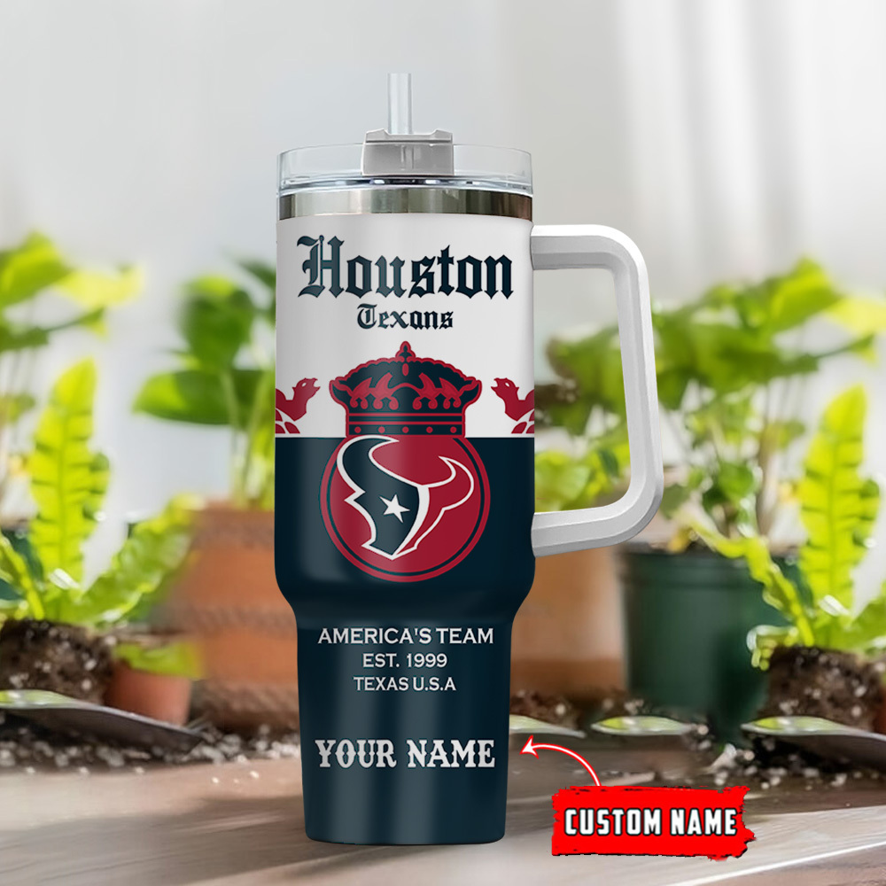Personalized Houston Texans Tumbler with Handle - Custom Name Engraving - Image 2