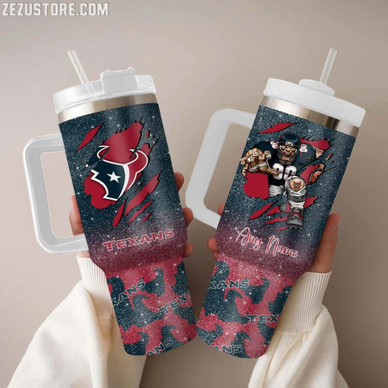 Custom Texans Tumbler with Handle – Personalized Football Fan Gift