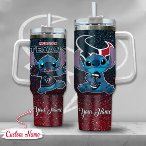 Custom Name Houston Football Fan Tumbler with Cute Alien Design