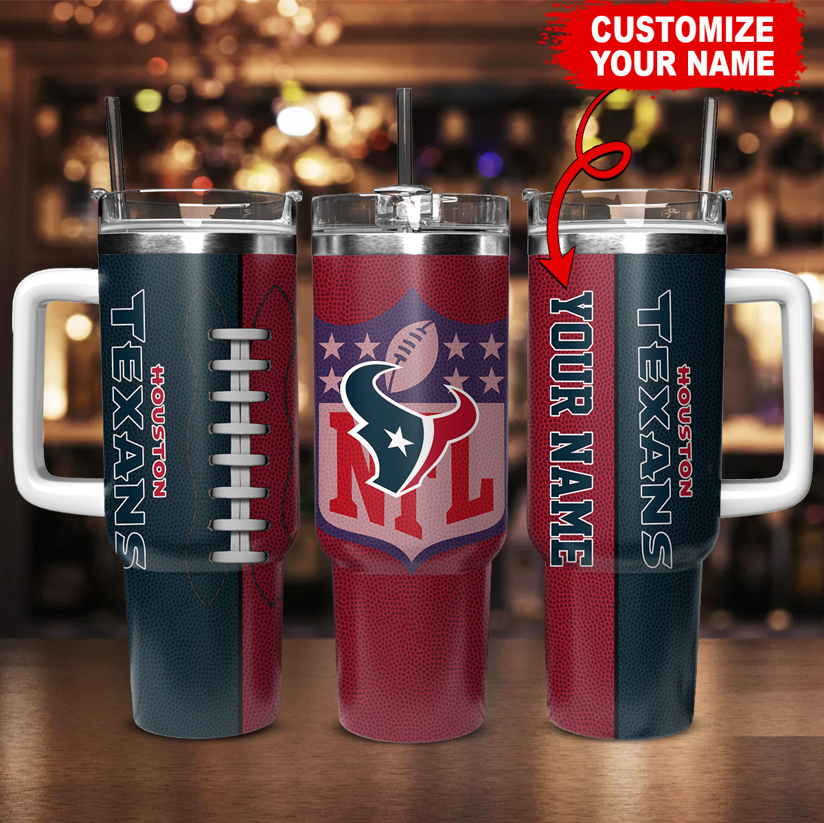 Personalized Houston Football Tumbler - Custom Name Insulated Mug - Image 2