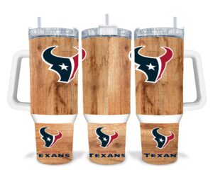 Houston Texans Wood-Style Tumbler with Handle & Straw - Perfect for Fans