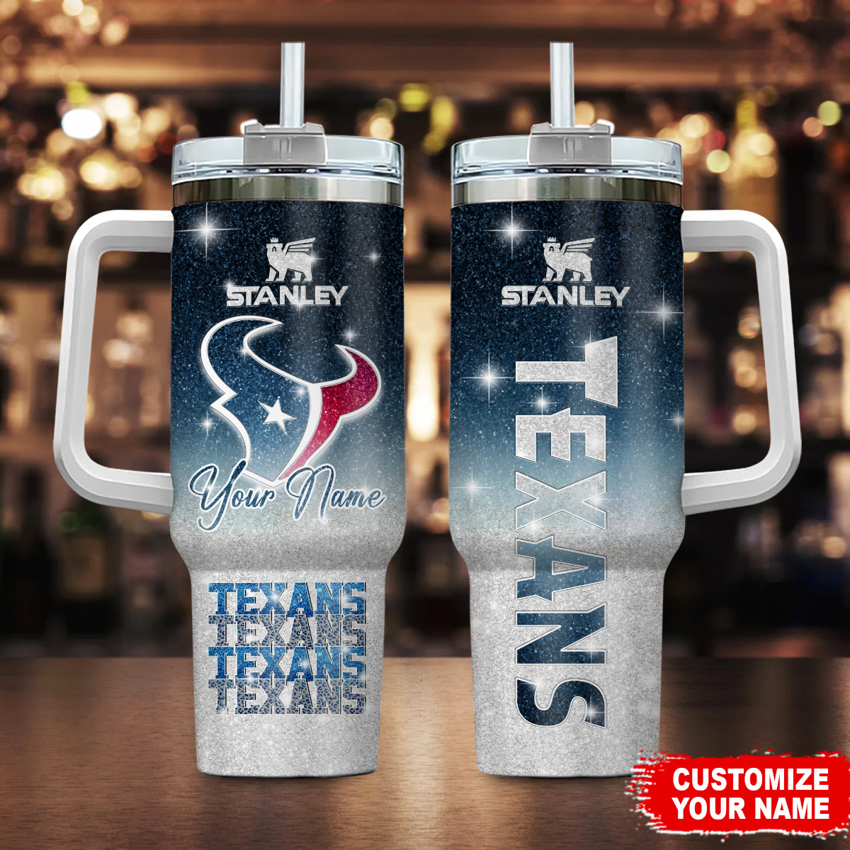 Customizable Texans Tumbler with Straw - Personalized Name, Insulated Travel Mug