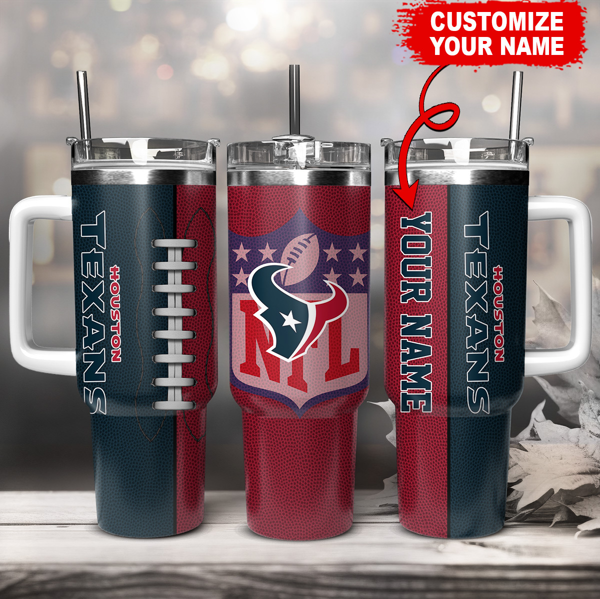 Personalized Houston Football Tumbler - Custom Name Insulated Mug