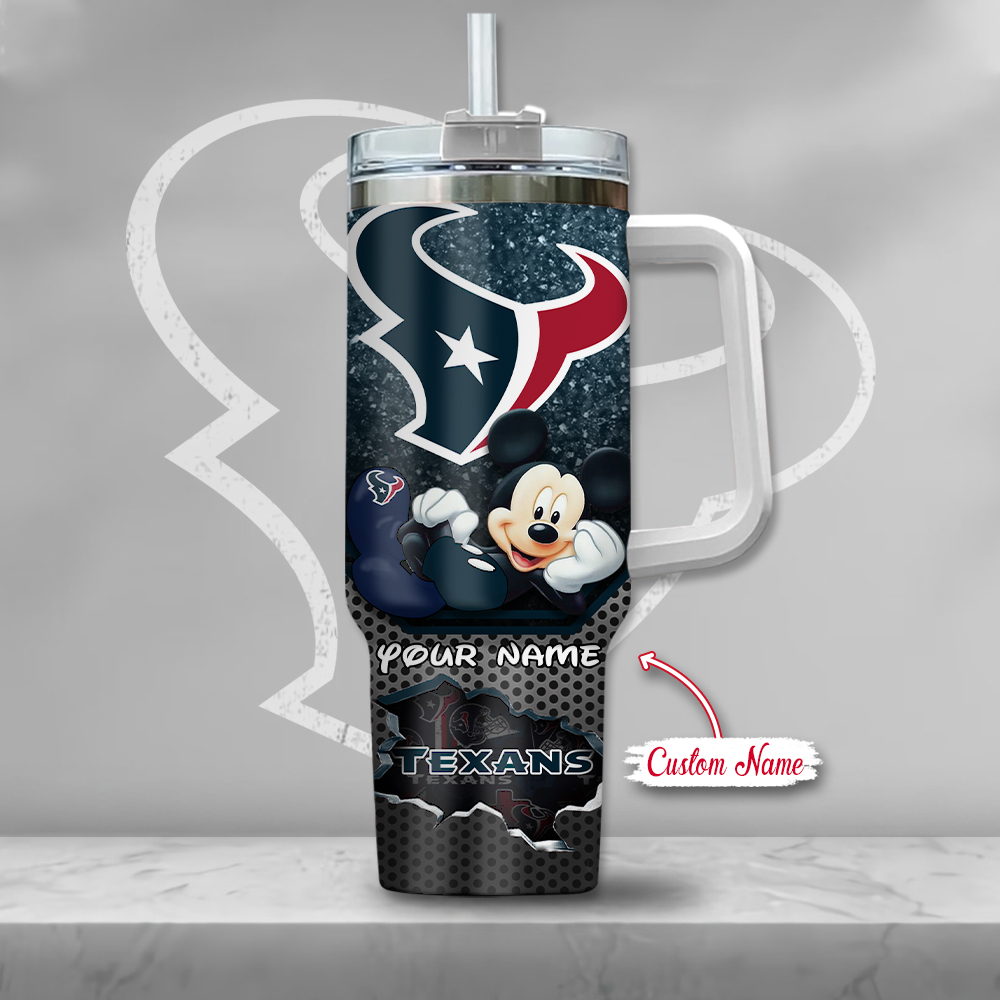 Customizable Mickey Mouse & Football Team Stainless Steel Tumbler with Straw - Image 2
