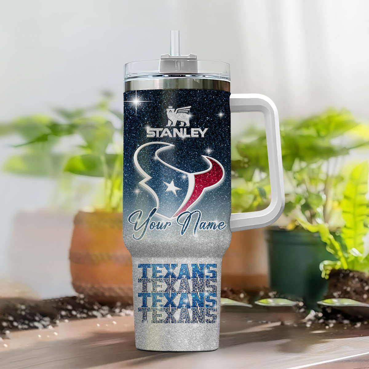 Customizable Texans Tumbler with Straw - Personalized Name, Insulated Travel Mug - Image 2