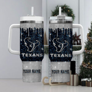 Customizable Texans Glitter Tumbler with Handle - Perfect Gift for Fans