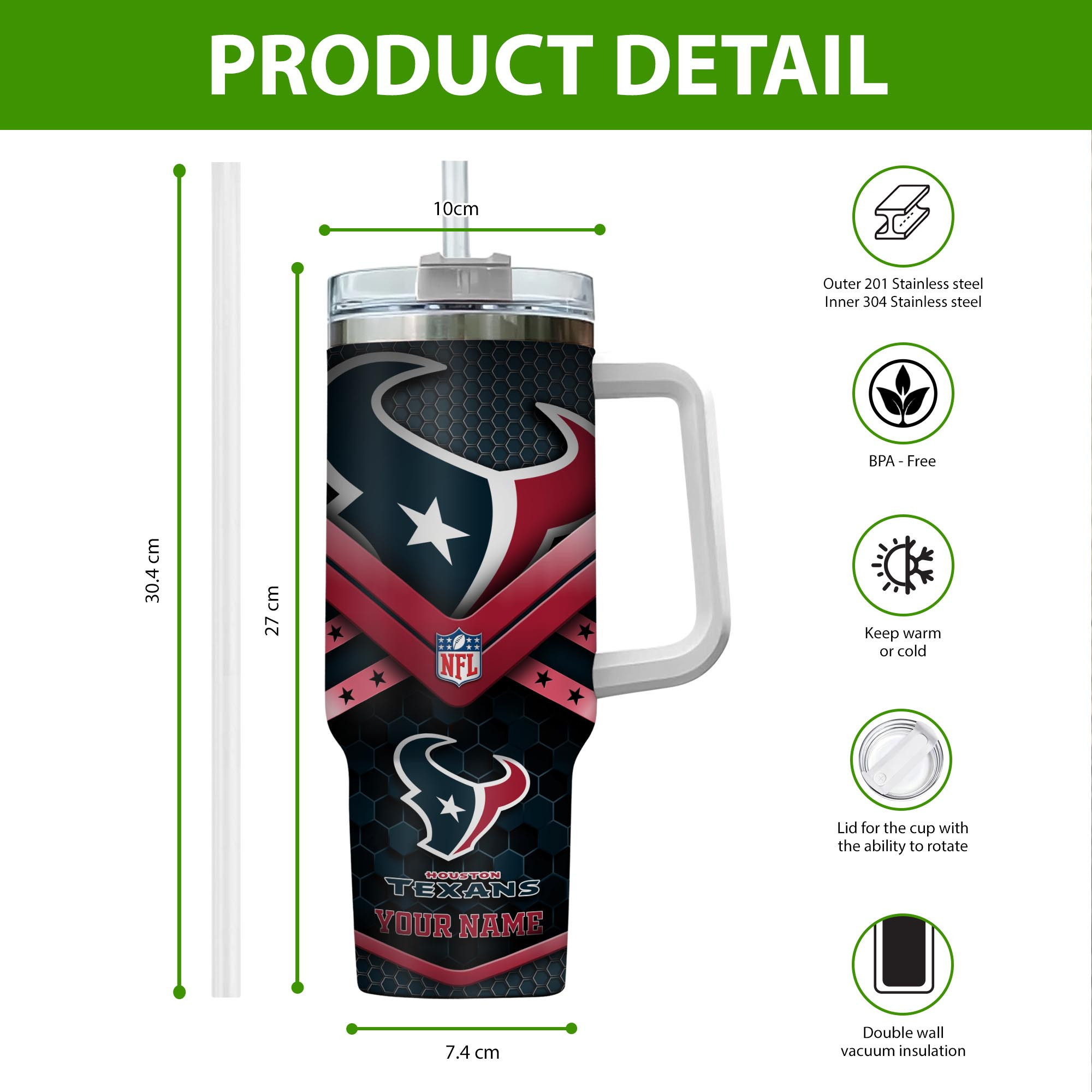 Personalized NFL Team Tumbler with Handle & Straw - Show Your Team Spirit! - Image 2