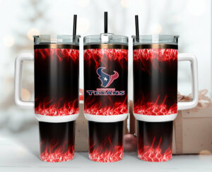 Houston Texans Flame Design Insulated Tumbler with Handle & Straw