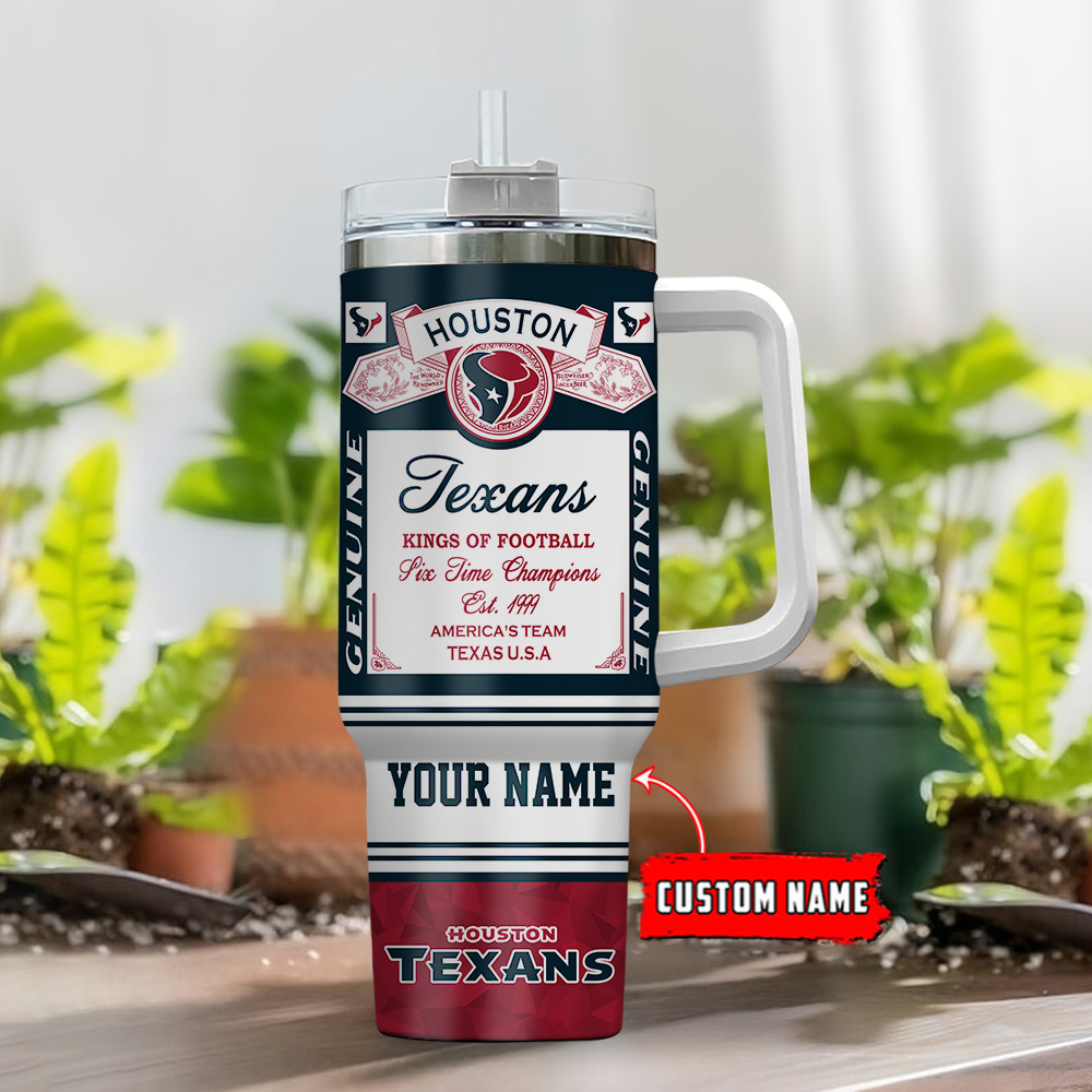 Personalized Houston Texans Travel Mug - Custom Name Insulated Tumbler - Image 2