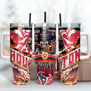 Houston Football Team Fan Tumbler - Insulated Travel Mug with Straw & Handle