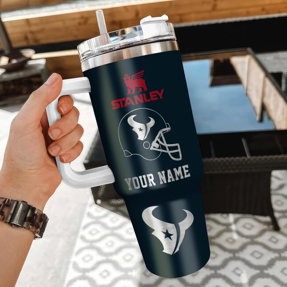 Customizable Texans Fan Tumbler with Handle - Personalized Gift - Image 3