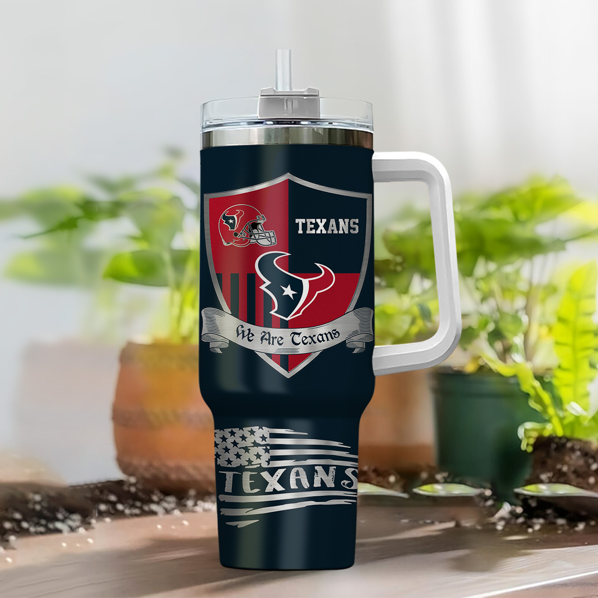 Customizable Texans Fan Tumbler with Handle - Personalized Gift - Image 2
