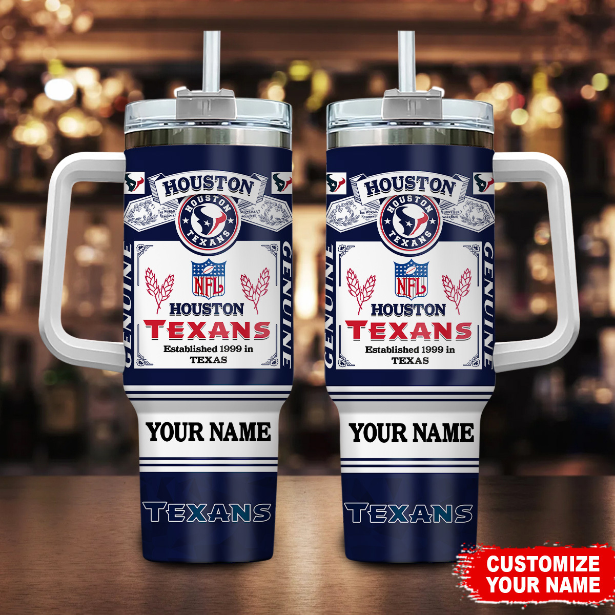 Customizable Houston Texans Tumbler Mug with Handle - Personalized NFL Fan Gift