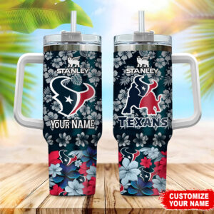 Customizable Stanley Tumbler - Floral Texans Design with Personalized Name