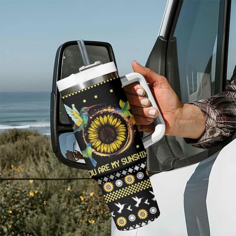 Hummingbird Sunflower Christmas You Are My Sunshine Custom Stanley Quencher 40oz Stainless Steel Tumbler With Handle - Threewoofs - Image 7