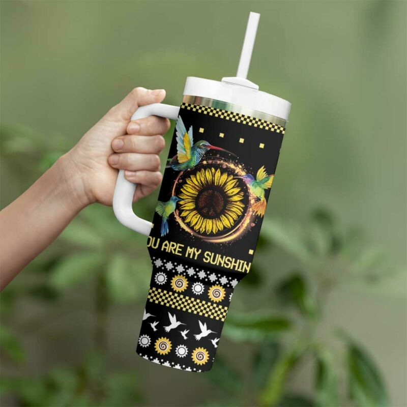 Hummingbird Sunflower Christmas You Are My Sunshine Custom Stanley Quencher 40oz Stainless Steel Tumbler With Handle - Threewoofs - Image 3