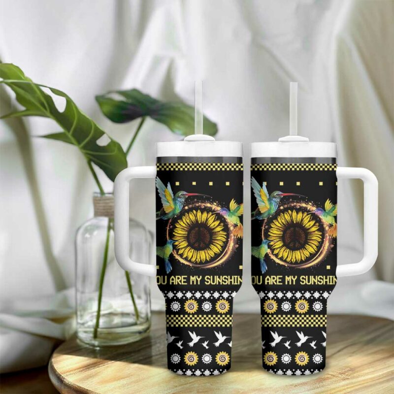 Hummingbird Sunflower Christmas You Are My Sunshine Custom Stanley Quencher 40oz Stainless Steel Tumbler With Handle - Threewoofs - Image 9