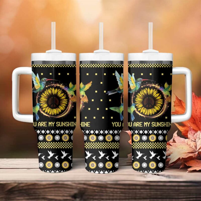 Hummingbird Sunflower Christmas You Are My Sunshine Custom Stanley Quencher 40oz Stainless Steel Tumbler With Handle - Threewoofs - Image 4