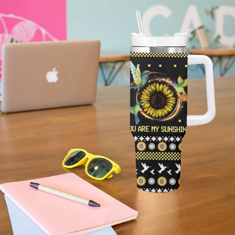 Hummingbird Sunflower Christmas You Are My Sunshine Custom Stanley Quencher 40oz Stainless Steel Tumbler With Handle - Threewoofs - Image 5