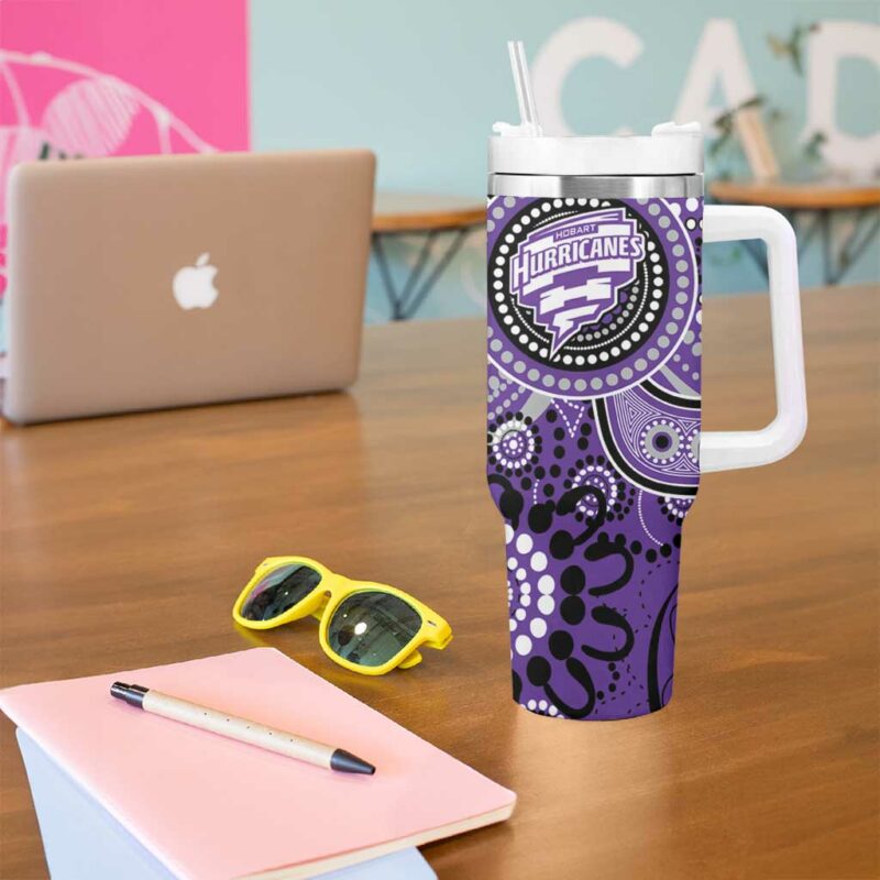 Hurricanes Cricket Australian Aboriginal Custom Stanley Quencher 40oz Stainless Steel Tumbler With Handle - Threewoofs - Image 5