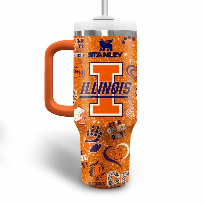 Illinois Fighting Illini NCAA Sports Custom Stanley Quencher 40oz Stainless Steel Tumbler With Handle - Threewoofs - Image 2