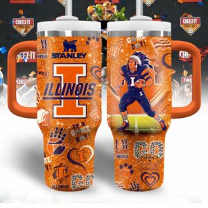 Illinois Fighting Illini NCAA Sports Custom Stanley Quencher 40oz Stainless Steel Tumbler With Handle - Threewoofs