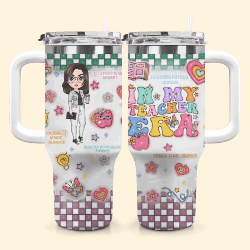 In My Teacher Era Custom Stanley Quencher 40oz Stainless Steel Tumbler With Handle - Threewoofs