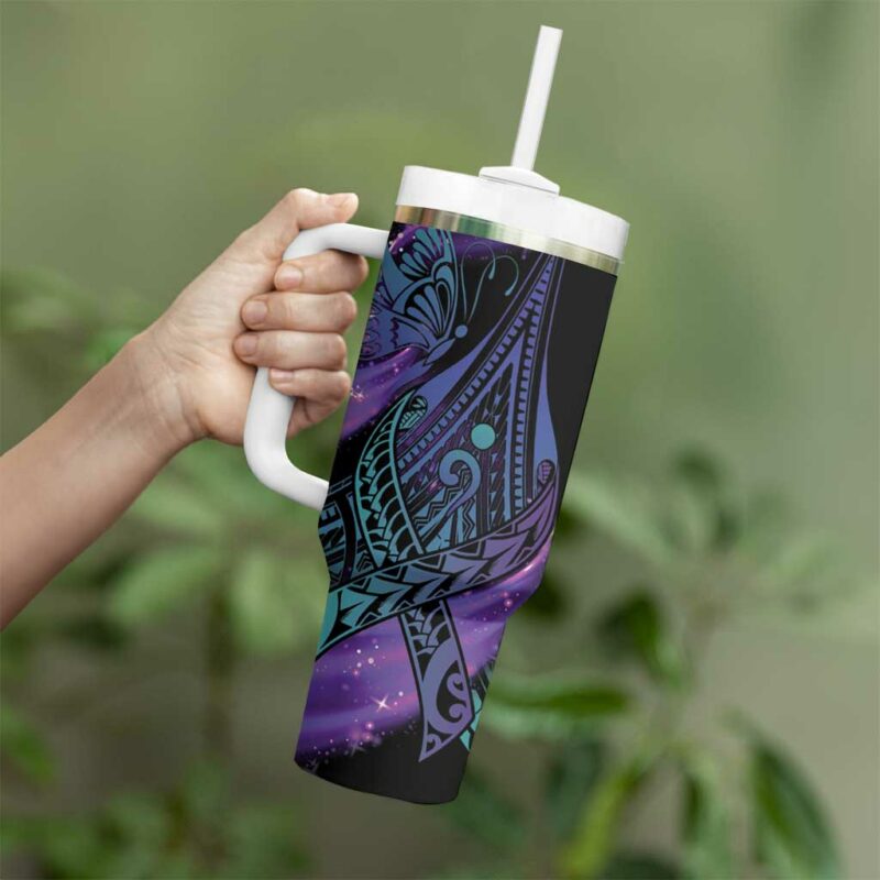In September We Wear Teal And Purple Magic Ribbon Semicolon Custom Stanley Quencher 40oz Stainless Steel Tumbler With Handle - Threewoofs - Image 3