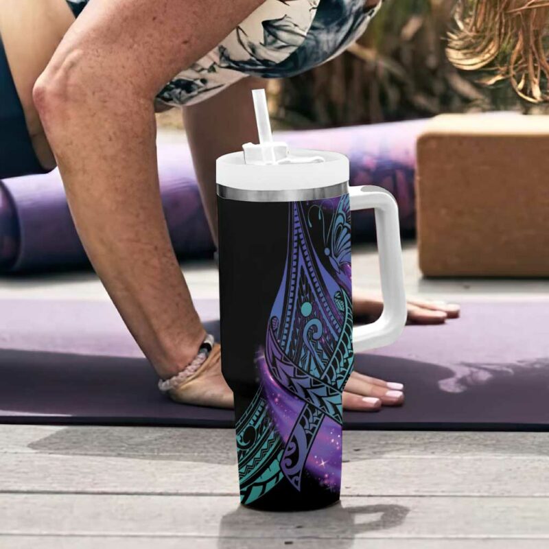 In September We Wear Teal And Purple Magic Ribbon Semicolon Custom Stanley Quencher 40oz Stainless Steel Tumbler With Handle - Threewoofs - Image 6