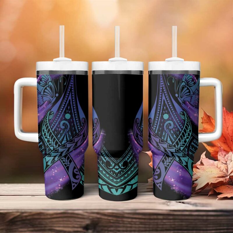 In September We Wear Teal And Purple Magic Ribbon Semicolon Custom Stanley Quencher 40oz Stainless Steel Tumbler With Handle - Threewoofs - Image 4