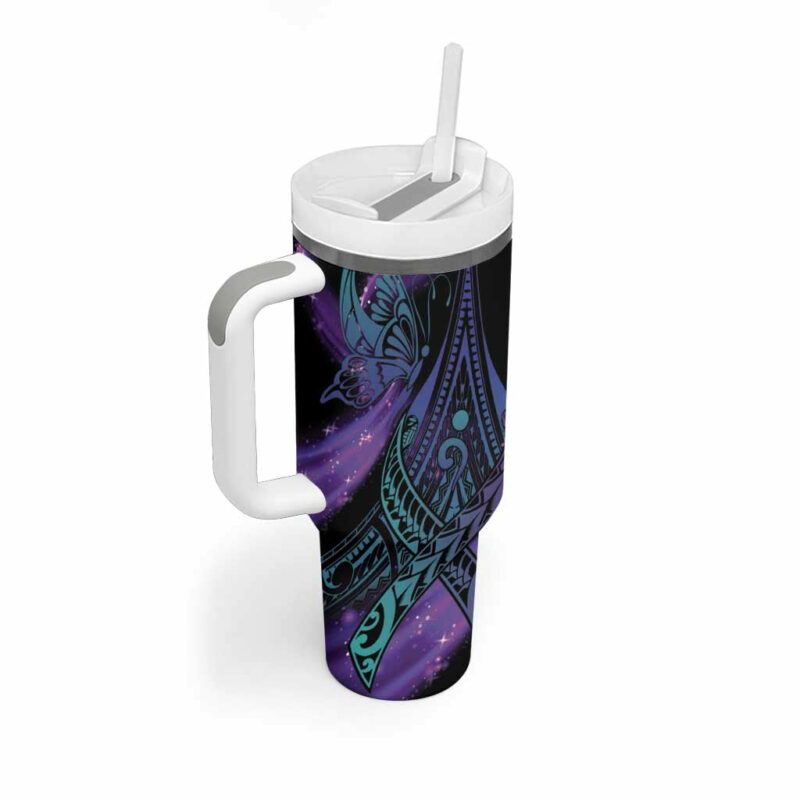 In September We Wear Teal And Purple Magic Ribbon Semicolon Custom Stanley Quencher 40oz Stainless Steel Tumbler With Handle - Threewoofs - Image 2