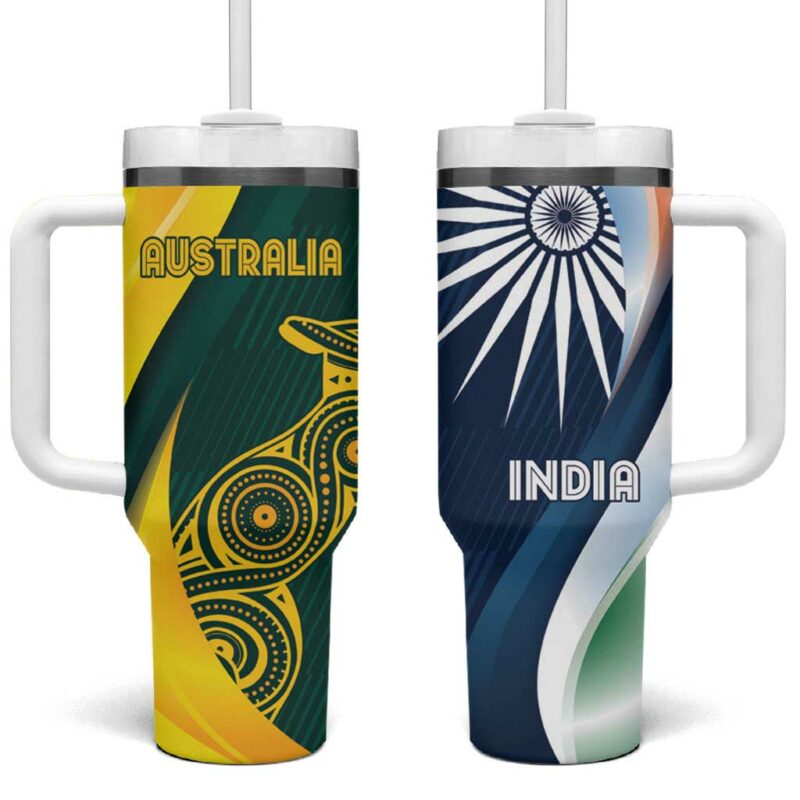 India and Australia Cricket Special Half-Half Mix Custom Stanley Quencher 40oz Stainless Steel Tumbler With Handle - Threewoofs - Image 2