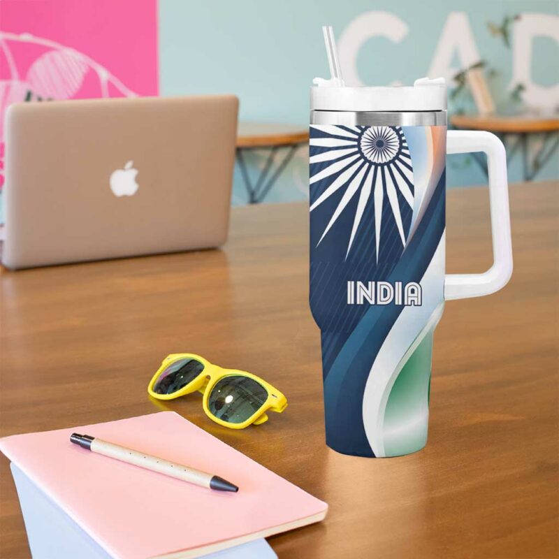 India and Australia Cricket Special Half-Half Mix Custom Stanley Quencher 40oz Stainless Steel Tumbler With Handle - Threewoofs - Image 5