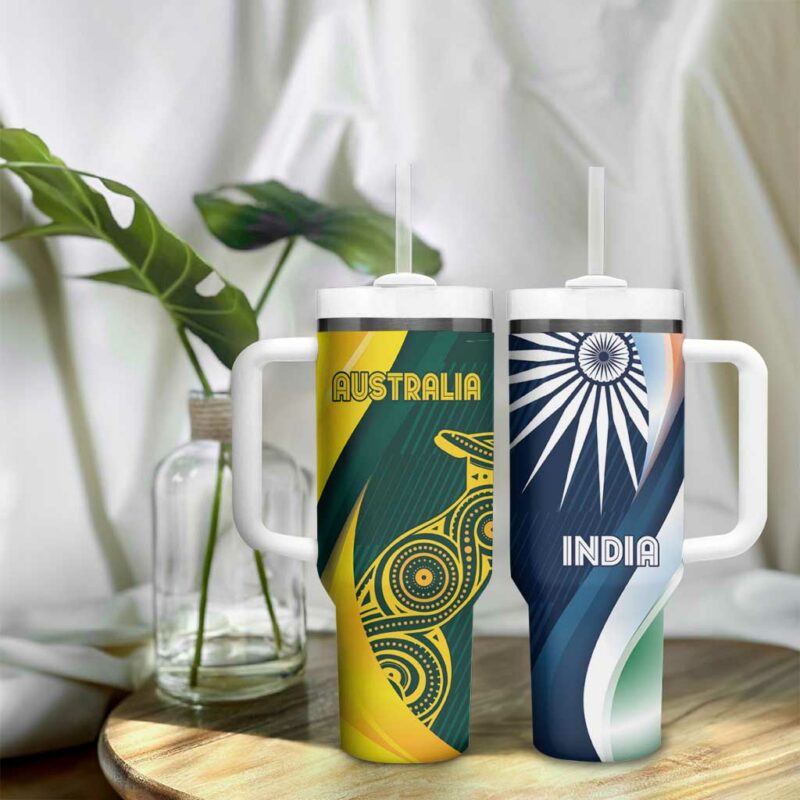 India and Australia Cricket Special Half-Half Mix Custom Stanley Quencher 40oz Stainless Steel Tumbler With Handle - Threewoofs - Image 9