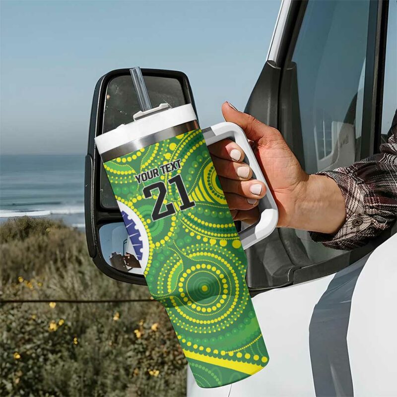 India Vs Australian Cricket Ashoka Chakra and Aboriginal Together Custom Stanley Quencher 40oz Stainless Steel Tumbler With Handle - Threewoofs - Image 7