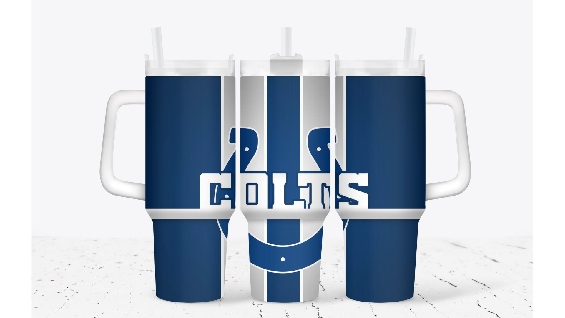 Stylish Blue & White Team Spirit Tumbler with Handle and Straw - Perfect for Fans
