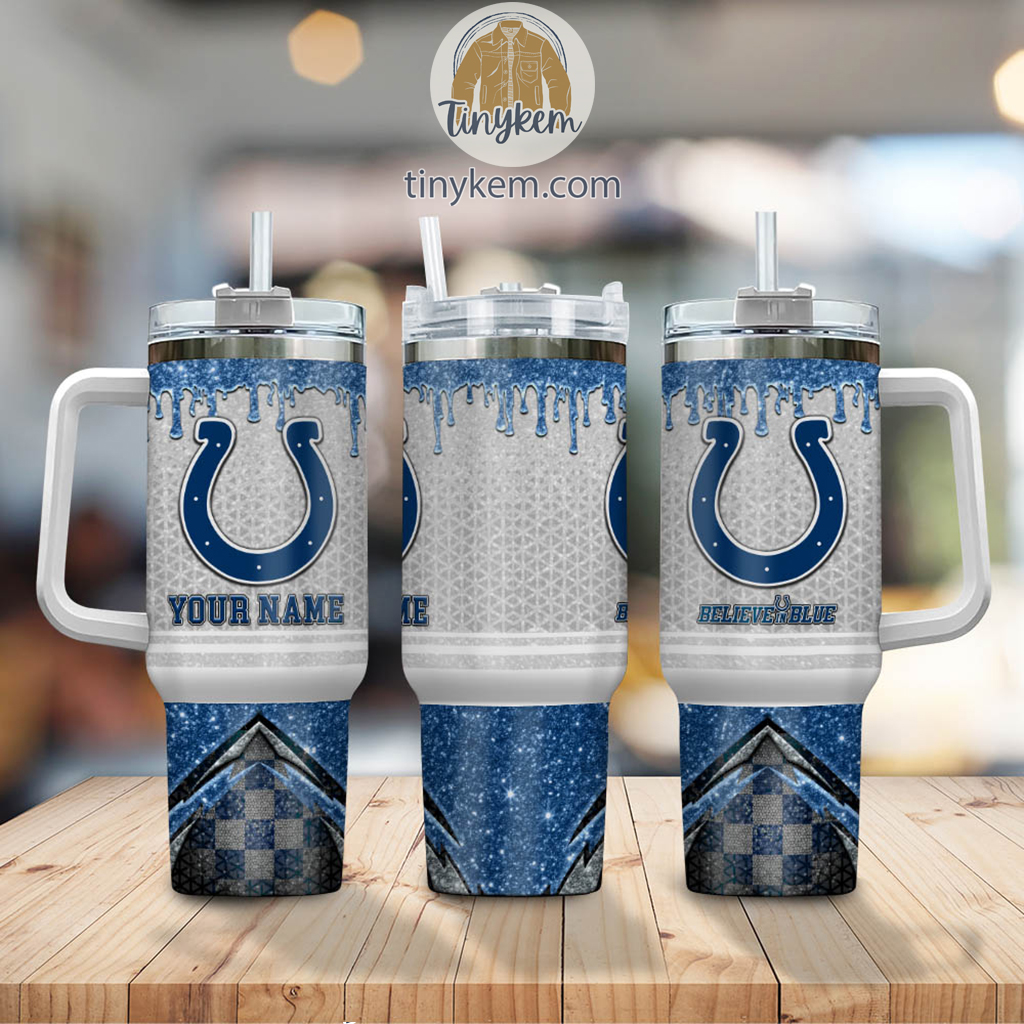 Customizable Blue Football Team Tumbler with Straw and Handle - Image 2