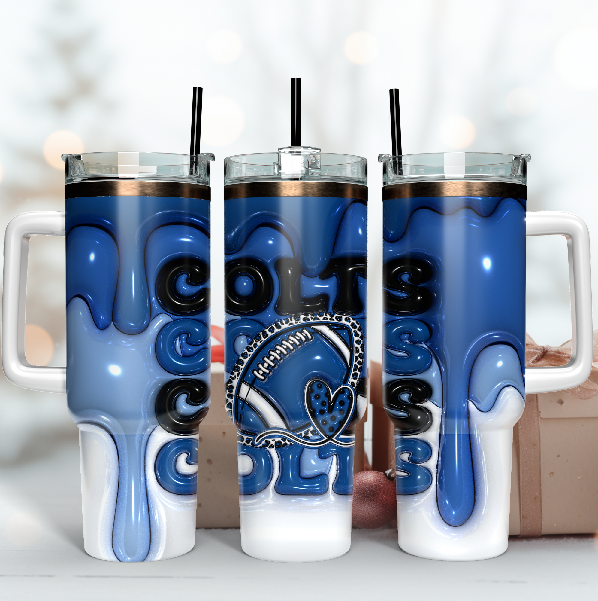 Stylish Football Fan Double-Walled Tumbler with Handle & Straw - Perfect Gift